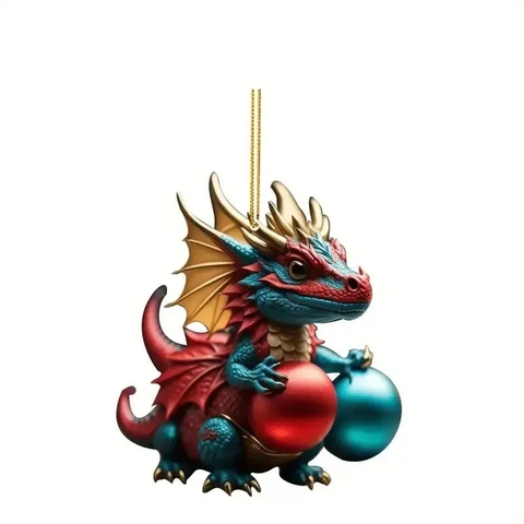 Christmas Dragon Hanging Ornament Acrylic Tree Decoration Cartoon Cute Colorful Festive Party Holiday Novelty