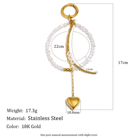 Hart Hanger Sleutelhanger Roestvrij Staal Goud Verguld Meerlaagse Imitatieparel Tas Charm Mode Sieraden Voor Dames