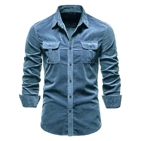 Men Business Casual Corduroy Shirt Long Sleeve Solid Color Workwear Top Japanese Style Turn-down Collar Button Shirt For Men Autumn Jacket