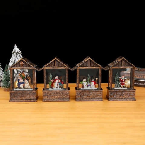 Lanterna Con Palla Di Neve Di Natale LED Con Glitter Rotanti Musicale Decorazione Per La Casa Regalo USB Batteria