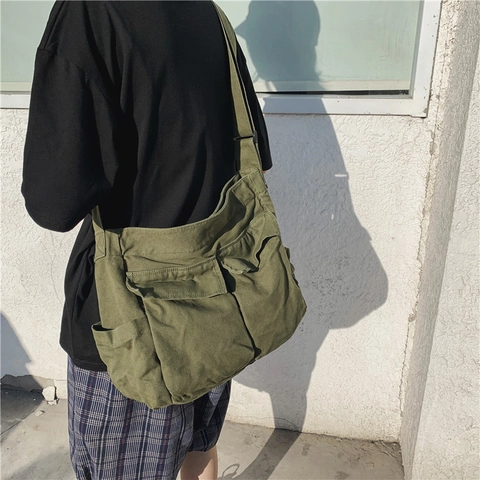 Borsa Messenger In Tela Grande Capacità Multi Tasca Stile Industriale Borsa A Tracolla Per Uomini Donne Casual Streetwear