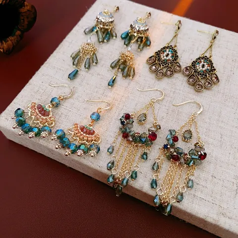 Blumen Quasten Hängeohrringe Vintage Bohemian Für Damen Legierung Zirkon Künstliche Perle Mit 925 Sterling Silver Earring Post