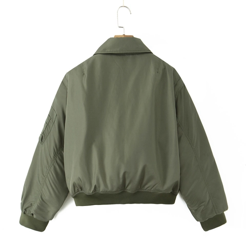 Giacca Bomber Donna Verde Militare Antivento Fodera Trapuntata Rosa Cerniera Corta Casual Maniche Lunghe Collo Cappotto