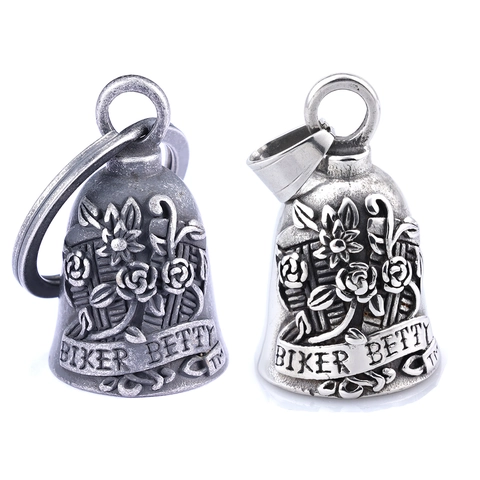 Collana Pendente Campanella Guardiana Acciaio Inossidabile Rilievo Rosa Portafortuna Moto Vintage Gioielli