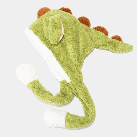 Chapeau En Peluche Forme Dinosaure Oreilles Mobiles Drôle Protection Oreilles Hiver Chaud Dessin Animé Pour Femmes Et Ados
