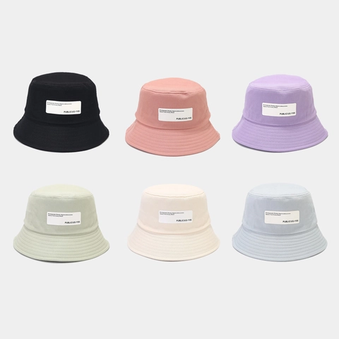 Japanese Style Cotton Bucket Hat For Women With Letter Patch Sun Protection Foldable Wide Brim Flat Top Summer Outdoor Casual