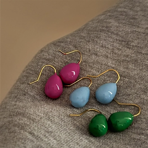 Pendientes Colgantes De Gota De Esmalte Colorido Estilo Francés Para Mujer De Latón Con Poste De Acero