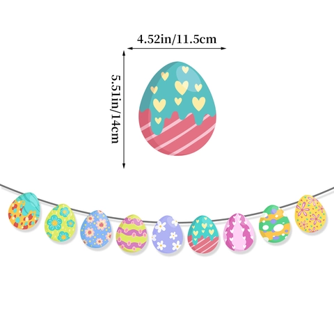 Easter Decoration Banner Hanging Swirls Colorful Paper Egg Rabbit Carrot Party Home Celebration Cartoon Style