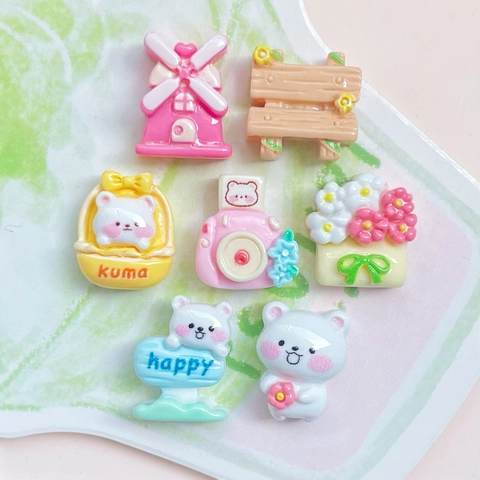 Mini Ciondoli In Resina Accessori DIY Orso Fiore Fotocamera Mulino A Vento Sedia Per Fermagli Capelli Creazione Gioielli Decor