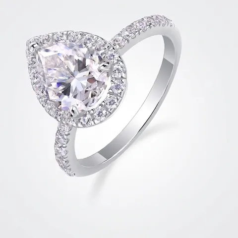 Anillo De Moissanita Con Forma De Pera Plata Esterlina 925 Halo Gota De Agua Alianza De Lujo Para Mujeres Joyas