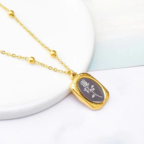 Vintage Roos Bloem Hanger Ketting Verguld Koper Titanium Staal Gehamerde Rand Kralenketting Minimalistisch Dames