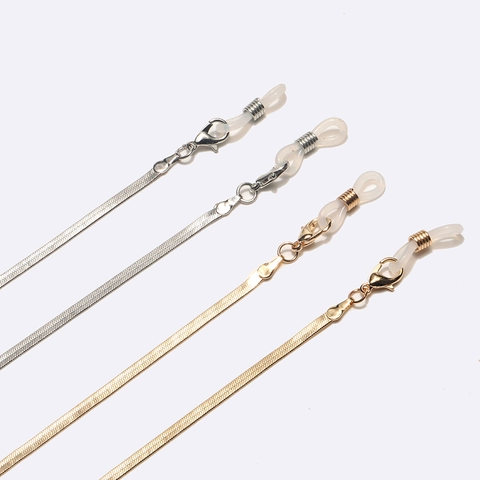 Flat Snake Chain Glasses Strap Metal Non-Slip Sunglasses Chain With Silicone Loops And Lobster Clasps Simple Style