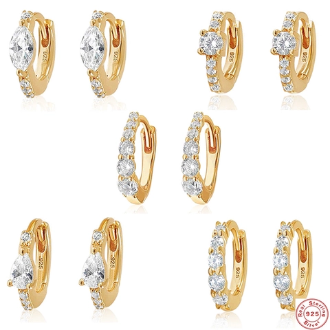 Marquise Rund Zirkonia Huggie Hoop Ohrringe Mit 925 Sterling Silber Ohrstecker Für Damen Luxus Modeschmuck