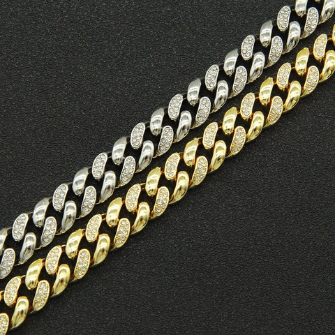 Hip Hop Iced Out Cuban Link Ketting En Armband Voor Heren Dames Miami Style Legering Strass Streetwear Sieraden