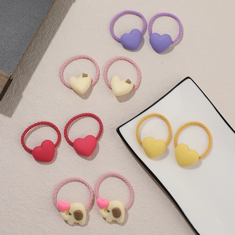 Cute Cartoon Elephant Heart Shaped Kids Hair Ties High Elastic Rubber Band Ropes For Girls Daily Wear