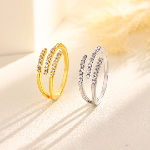 Geometric Cross Knot Open Ring Copper Multilayer Infinity Zircon Adjustable Fashion Jewelry For Women