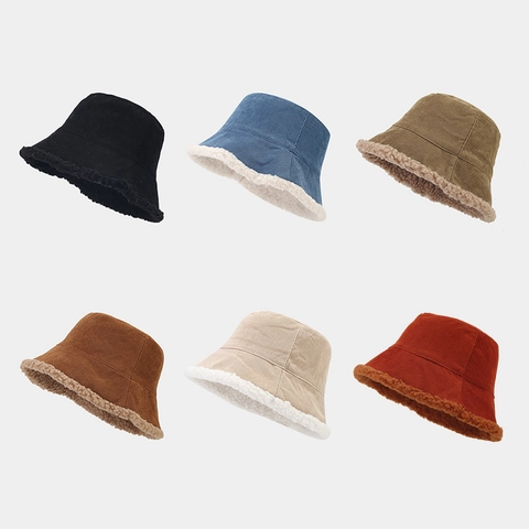 Cappello Alla Pescatora In Velluto A Coste E Sherpa Fleece Donna Inverno Caldo Antivento Stile Giapponese Vintage