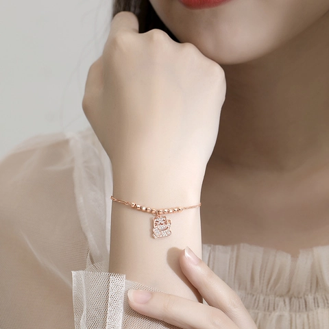 Nuovo Stile Cinese Braccialetto Gatto della Fortuna in Argento Sterling S925 per Donna Con Zirconia Oro Rosa Oro Bianco Gioielli