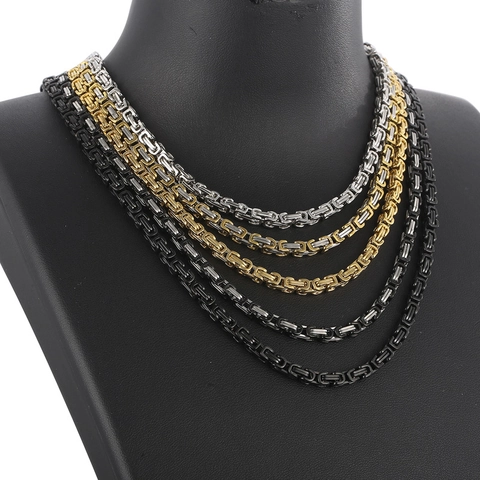 Byzantine Chain Necklace Stainless Steel Punk Hip Hop Dragon Bone Link Chain Polished Metal Jewelry Gift For Men
