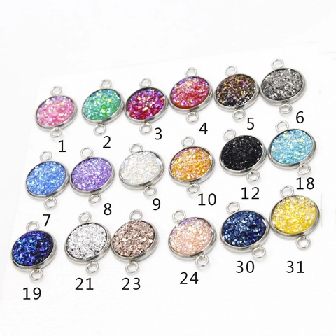 Breloques Connecteur Druzy Rond Acier Inoxydable Résine Étincelant Coloré Double Boucle Pour Création Bijoux