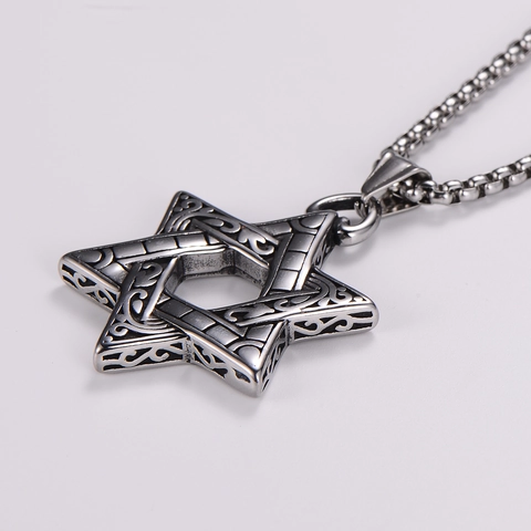 Collar Con Colgante De Hexagrama Estrella De David Acero Inoxidable Patrón Tótem Retro Hip Hop Punk Joyería Para Hombre