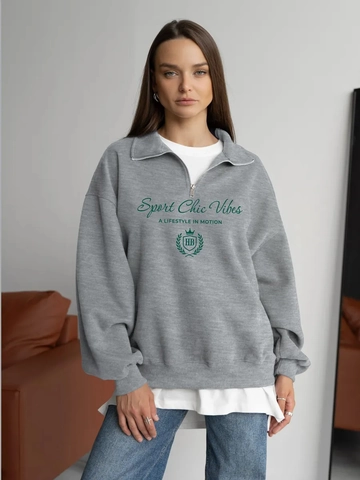 Women Oversized Half Zip Sweatshirt Cotton Blend Vintage Sporty Letter Print Polo Collar Pullover