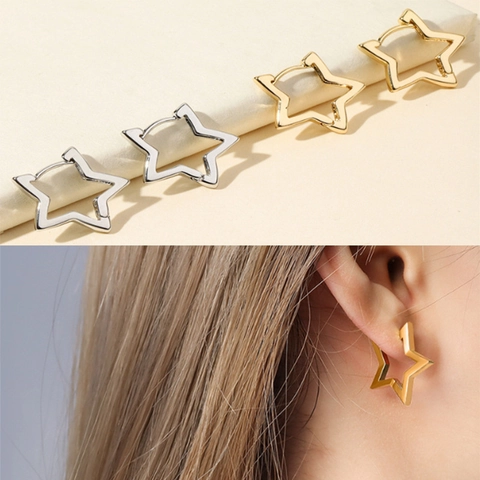 Alloy Star Hoop Earrings Hollow Geometric Minimalist Ear Buckle Versatile For Women Daily Wear Jewelry