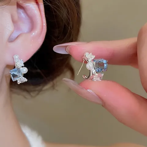 Bowknot Anhänger Ohrstecker Mit Zirkon Künstliche Perle Und 925 Sterling Silber Ohrstecker Eleganter Schmuck Für Damen