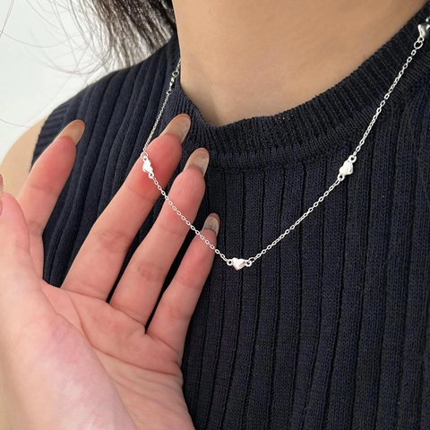 925 Sterling Silver Heart Necklace Multiple Minimalist Elegant Korean Style Delicate Pendant Necklaces For Women Gifts