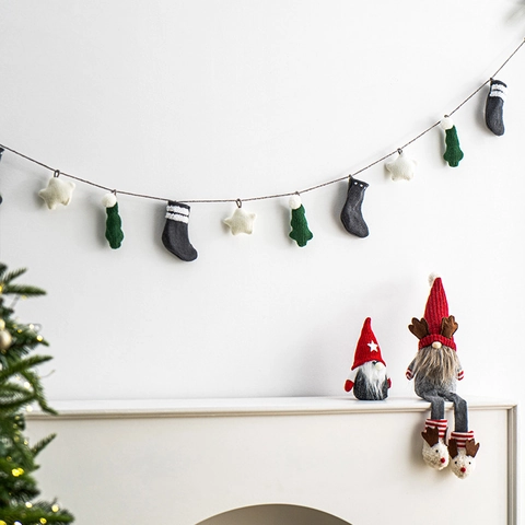 Pancarta Colgante De Navidad Estrellas Árboles Calcetines De Punto Adornos Luminosos Pared Hogar Decoración Fiesta