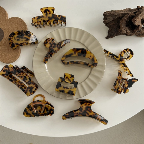 Acetate Hair Claw Clips Tortoiseshell Leopard Print Large Non Slip Shark Hairpins For Women Elegant Styling