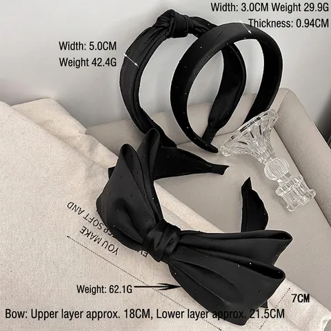 Cerchietto Largo In Raso Nero Annodato Decorazione In Strass A Pois Elegante Accessorio Per Capelli Da Donna