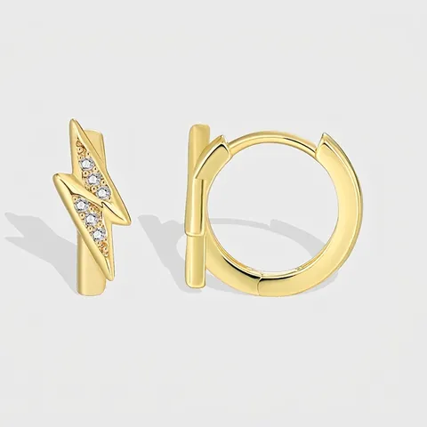 Orecchini a Cerchio Moderni Placcati Oro a Forma di Fulmine Minimalisti in Rame con Intarsio di Zirconia per Donna Gioielli