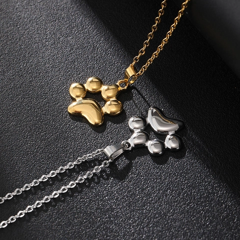 Collana Pendente Impronta Di Zampa Acciaio Inossidabile Placcato Oro 18K Simpatico Gatto Cane Gioielli Minimalisti Donna