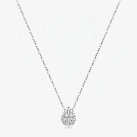 925 Sterling Silver Necklace For Women Water Drop Pear Shaped Pendant Micro Pave Cubic Zirconia Elegant Fashion