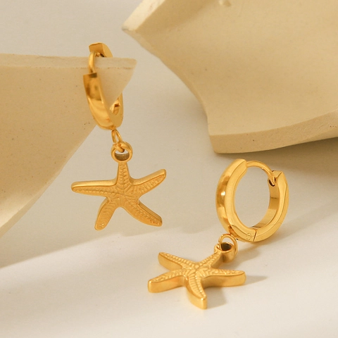 Pendientes De Gota De Estrella De Mar Chapados En Oro De 18K Acero Inoxidable Joyas Con Tema Oceánico Para Mujeres