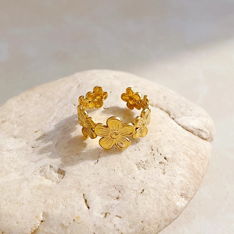 Minimalistische Roestvrijstalen Bloem Open Ring Voor Vrouwen 18K Verguld Verstelbare Geometrische Bloem Vingerring Dagelijkse Sieraden Cadeau