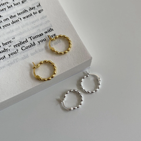 925 Sterling Silver Hoop Earrings Bead Textured Geometric Minimalist Versatile Fashion Jewelry For Women Gift For Her