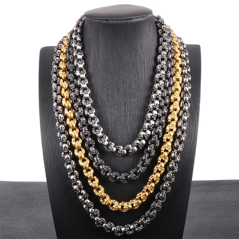 Skull Head Link Chain Necklace 316L Stainless Steel Gothic Punk Retro Rock Jewelry For Men