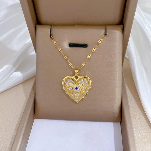 Hart Boze Oog Hanger Ketting Roestvrijstalen Ketting Koper Micro Pave Zirconia Sleutelbeenketting Voor Vrouwen Luxe