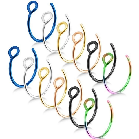 Faux Nose Rings Non Pierced Body Piercing Jewelry Stainless Steel Colorful C Shape Hoop Ear Clips