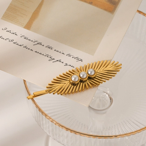 Stralende Roestvrijstalen Haarclip Met Ingelegde Kunstparels Elegante Gouden Schuifspeld Voor Dames Haaraccessoires