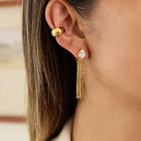 Luxe Roestvrijstalen Kwastje Ketting Oorbellen Voor Vrouwen Verguld Waterdruppel Strass Mode Sieraden Cadeau