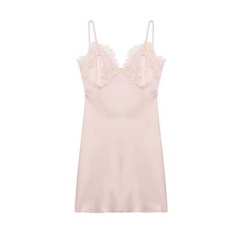 Camicia Da Notte Elegante In Raso Con Pizzo Scollo A V Schiena Incrociata Mini Abito Da Notte Sexy Per Donne