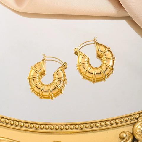 Chunky Gouden Creolen Roestvrij Staal Hoogglans Gepolijst Waterdruppel Geometrisch Minimalistisch Retro Sieraden Voor Dames