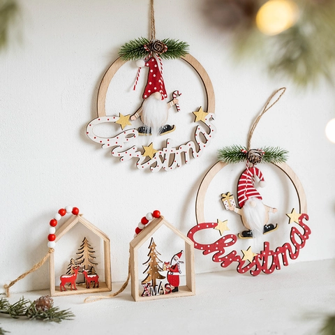 Weihnachtsanhänger Aus Holz Und Filz Weihnachtsmann Elch Gnom Anhänger Für Weihnachtsbaum Haus Party Dekoration