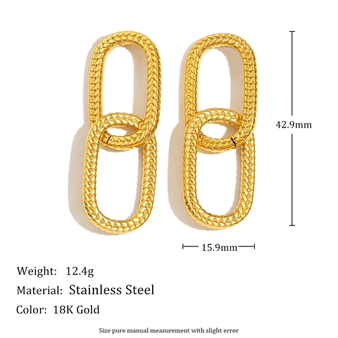 Doppel Ineinandergreifende Kreolen Edelstahl 18K Vergoldet Geometrisch Schlangenstruktur Modeschmuck Für Damen