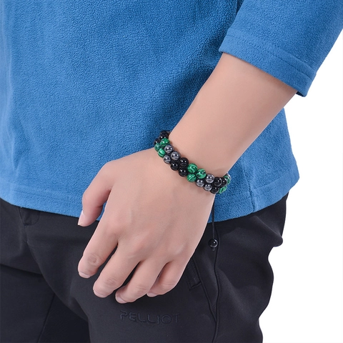 Pulsera De Protección Con Cuentas De Malaquita Obsidiana Hematita Joyería Tejida Ajustable Hombres Mujeres