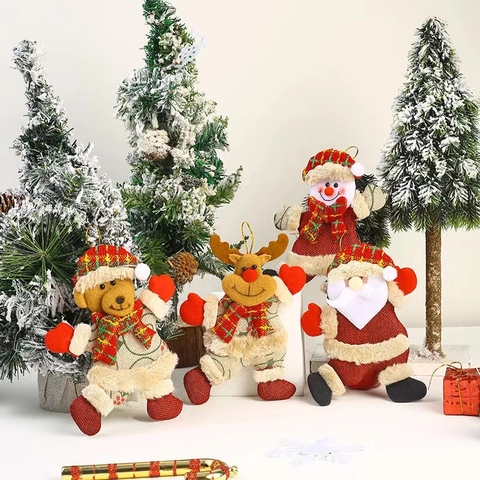 Christmas Hanging Ornaments Burlap Plush Santa Claus Snowman Reindeer Bear Dolls Tree Decoration Festive Home Party