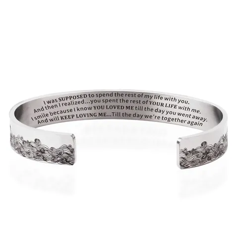 Inspirational Cuff Bracelet 304 Stainless Steel Engraved Motivational Quotes Wave Pattern Open Adjustable Jewelry Gift Unisex